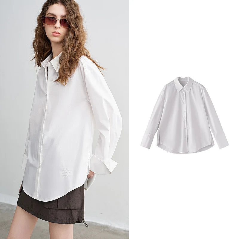 Women's Floral Embroidered Cotton Jacket Top | Loose Fit Open-Stitch Casual Shirt
