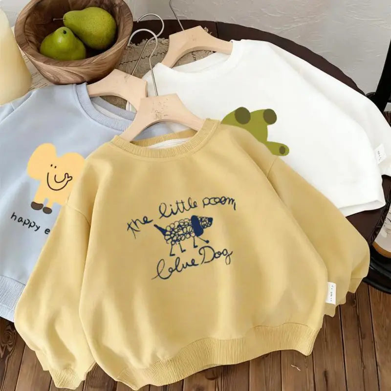 Kids Cartoon Print Crewneck Sweatshirt – Cute Pullover for Boys & Girls