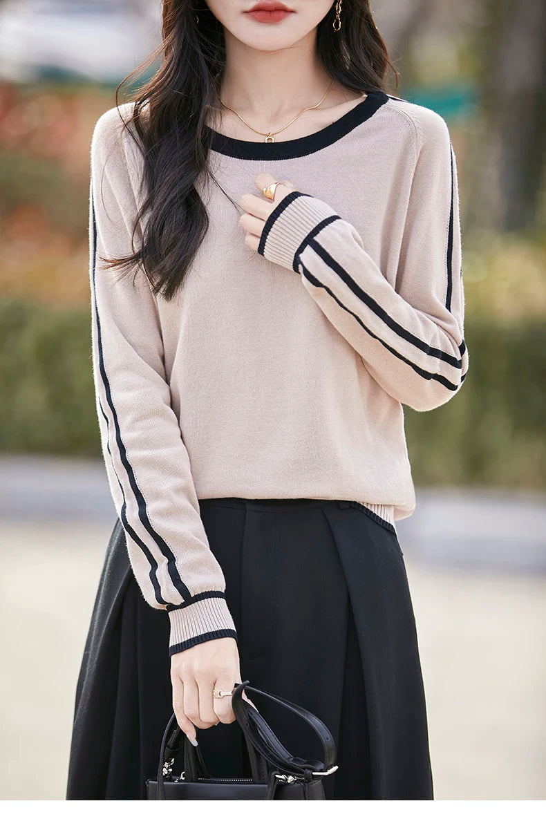 Women's Knitted Cotton Sweater – Long Sleeve Casual Top | Spring & Autumn
