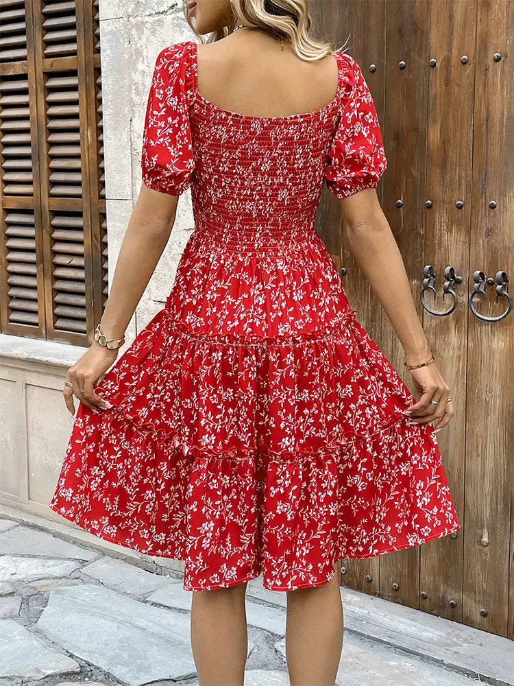 Red Backless Mini Dress – Women's Streetwear Short Sleeve Print Slim Casual Dress