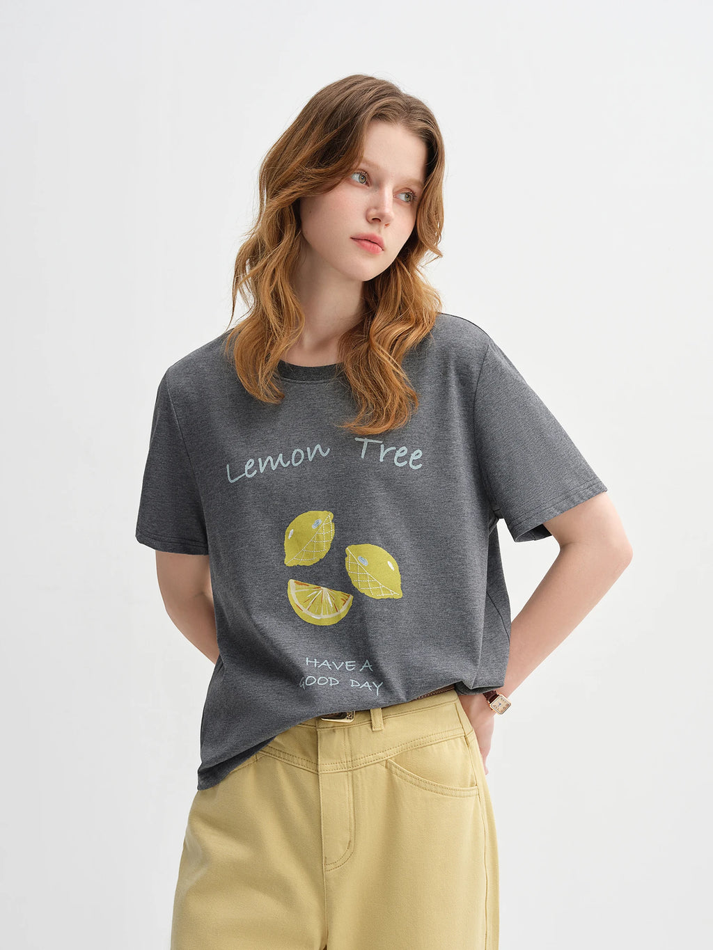 Women's Fruit Print Cotton Short Sleeve Top | Casual Loose Straight Shoulder Tee