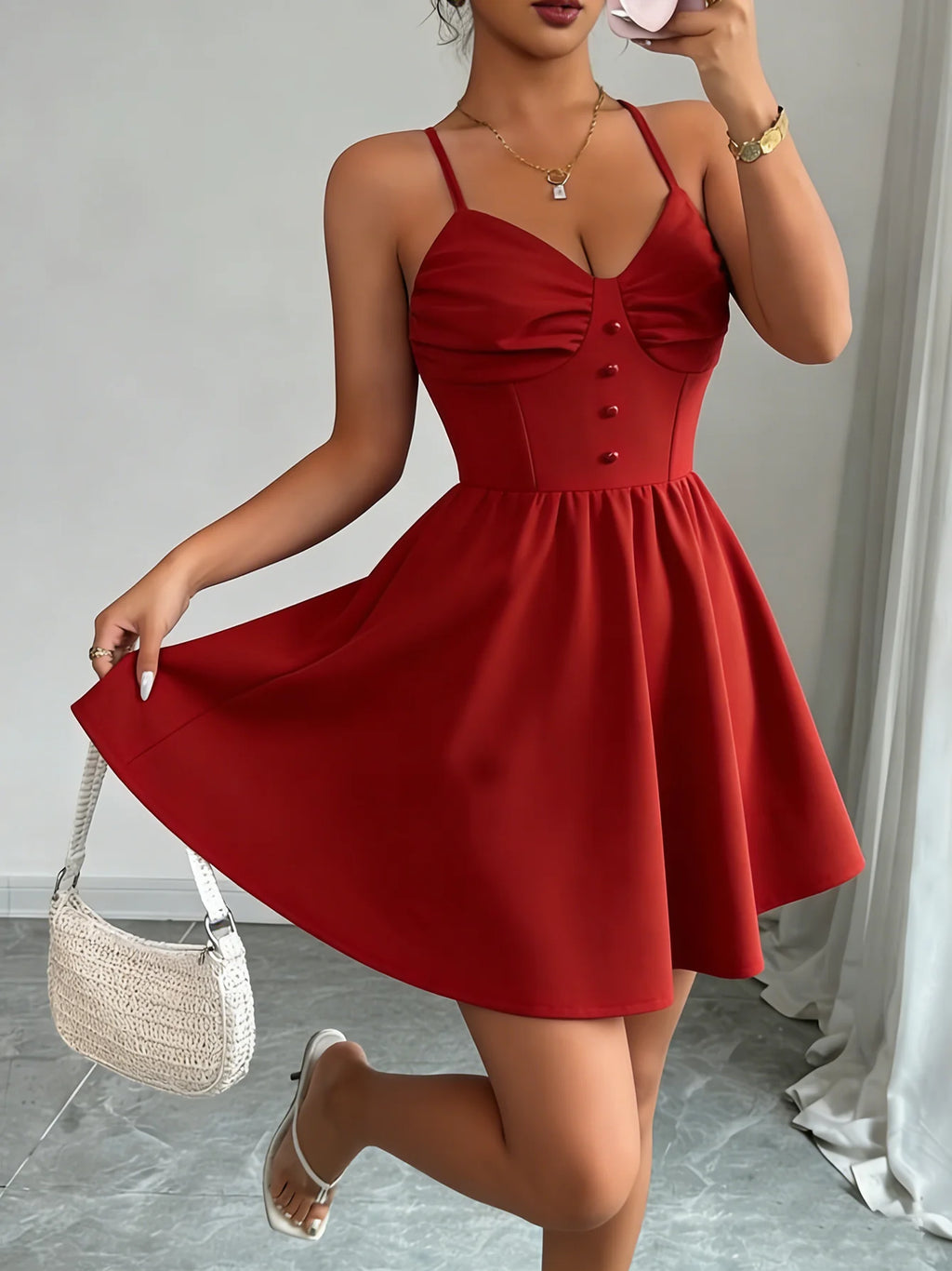 Women Spaghetti Strap Mini Dress Sweetheart Neck Corset Waist A Line Dress Cute Spring Summer Date Night Party Flared Dress