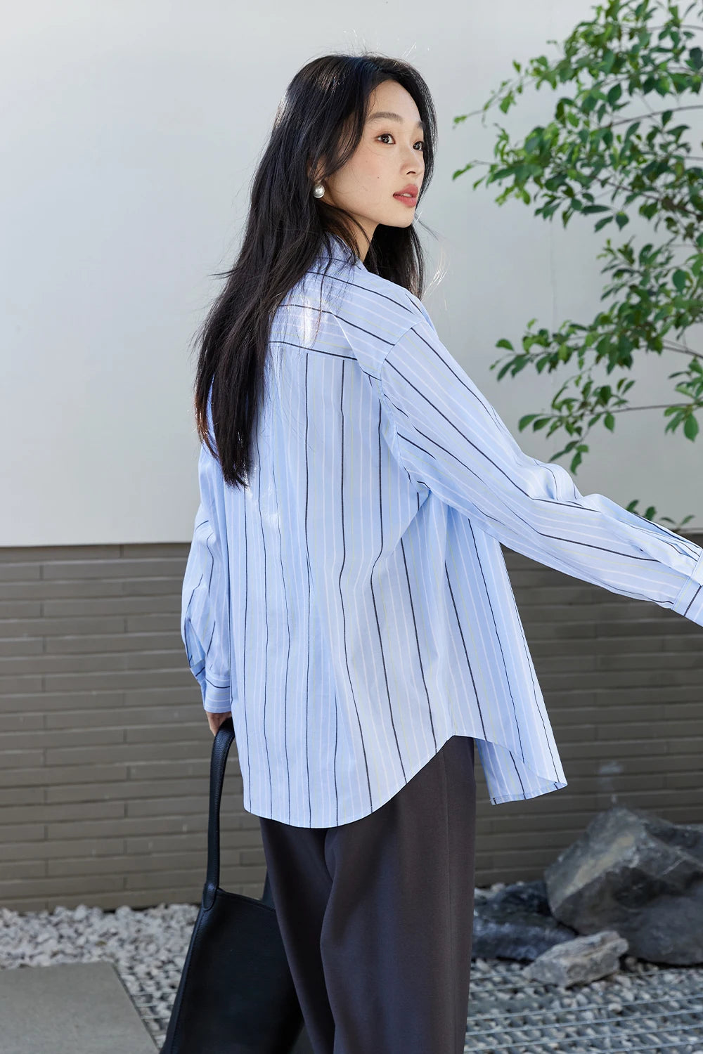 Women's 100% Cotton Striped Blouse | Loose Fit Drop-Shoulder Long Sleeve Top