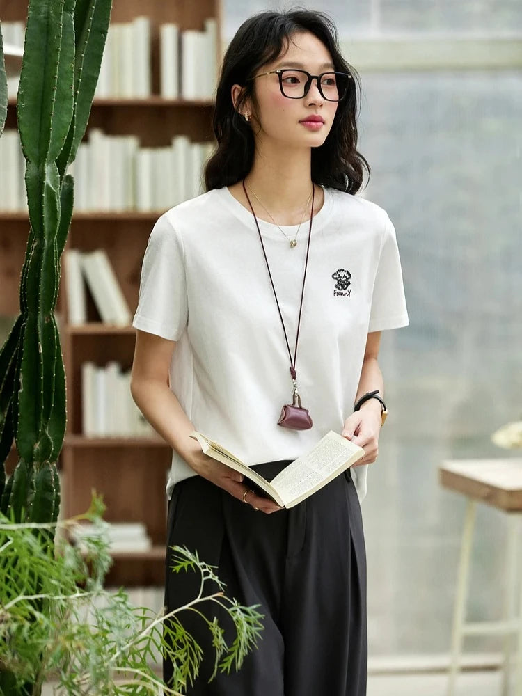 Women's Sequined Embroidered Short Sleeve T-Shirt | Simple Solid Summer Top