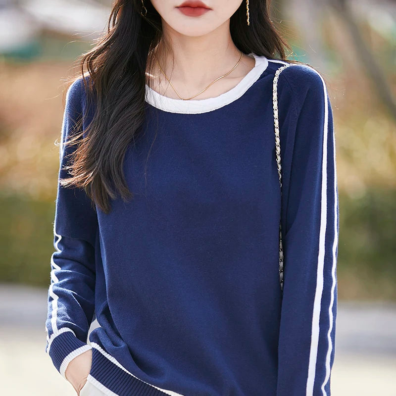Women's Knitted Cotton Sweater – Long Sleeve Casual Top | Spring & Autumn
