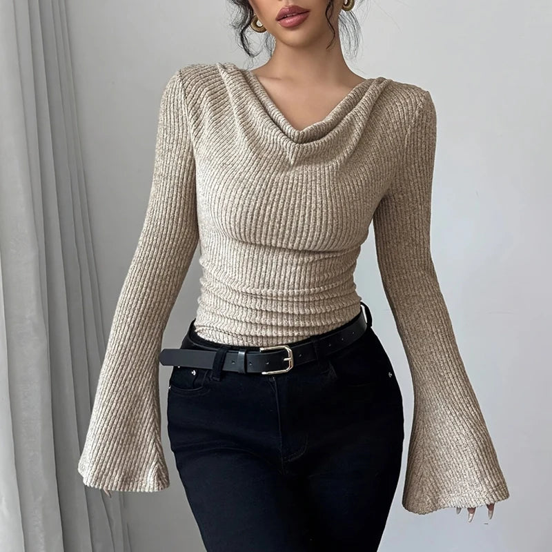 Y2K Long Sleeve Crop Top | Women's Off-Shoulder Autumn Winter Cropped Sweatshirt