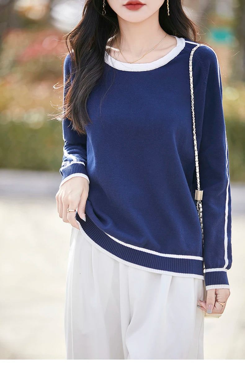 Women's Knitted Cotton Sweater – Long Sleeve Casual Top | Spring & Autumn