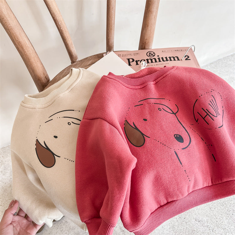Kids Fleece-Lined Dog Print Sweatshirt – Warm Cotton Pullover for Boys & Girls | Ages 1–6