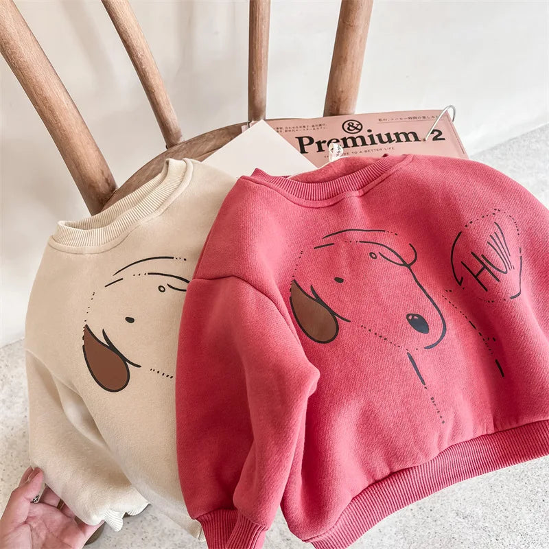 Kids Fleece-Lined Dog Print Sweatshirt – Warm Cotton Pullover for Boys & Girls | Ages 1–6