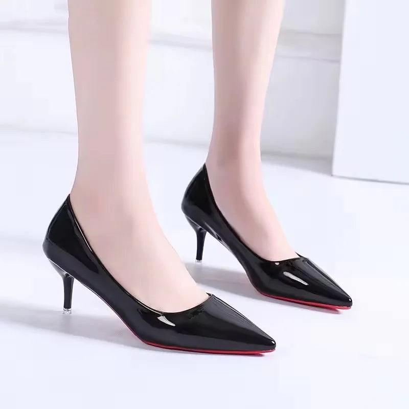 Women's Patent Leather Pointed Toe Pumps – Minimalist Stiletto Work Heels