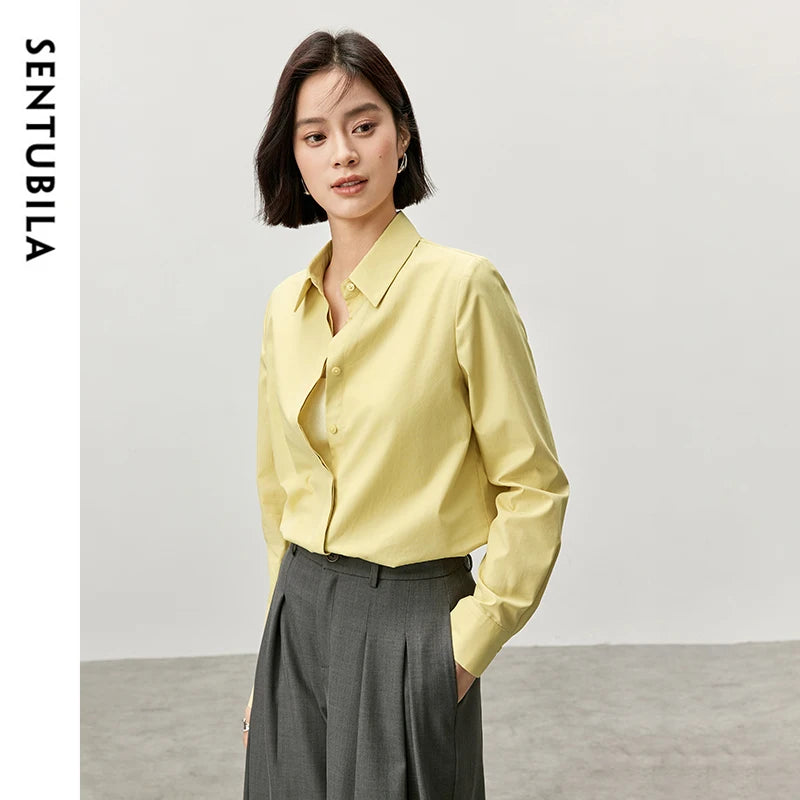 Women's Casual Cotton Blouse | Loose Fit Turn-Down Collar Long Sleeve Office Shirt