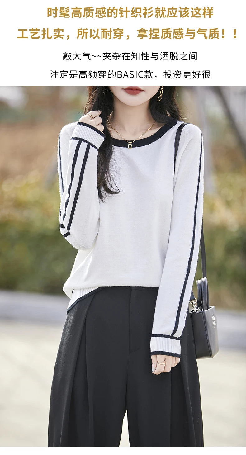 Women's Knitted Cotton Sweater – Long Sleeve Casual Top | Spring & Autumn