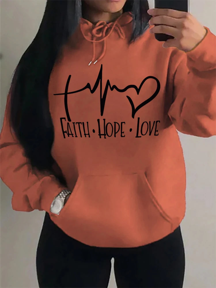 Faith Hope Love Women's Hoodie – Casual Loose Crewneck Sweatshirt | Street Style