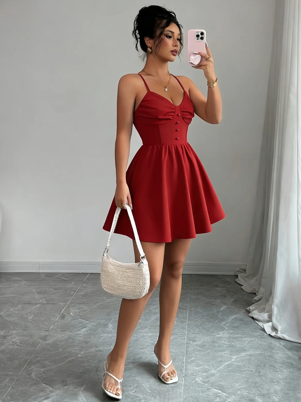 Women Spaghetti Strap Mini Dress Sweetheart Neck Corset Waist A Line Dress Cute Spring Summer Date Night Party Flared Dress