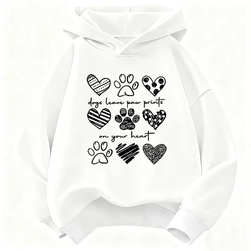 Kids Dog Paw & Heart Hoodie – Kawaii Graphic Sweatshirt for Boys & Girls