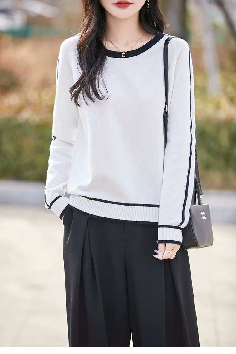 Women's Knitted Cotton Sweater – Long Sleeve Casual Top | Spring & Autumn
