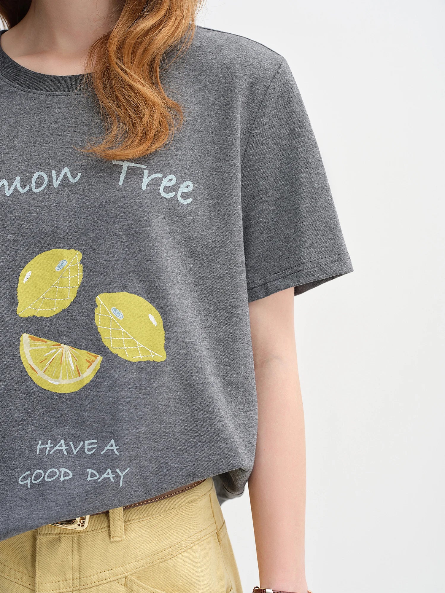 Women's Fruit Print Cotton Short Sleeve Top | Casual Loose Straight Shoulder Tee