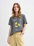 Women's Fruit Print Cotton Short Sleeve Top | Casual Loose Straight Shoulder Tee