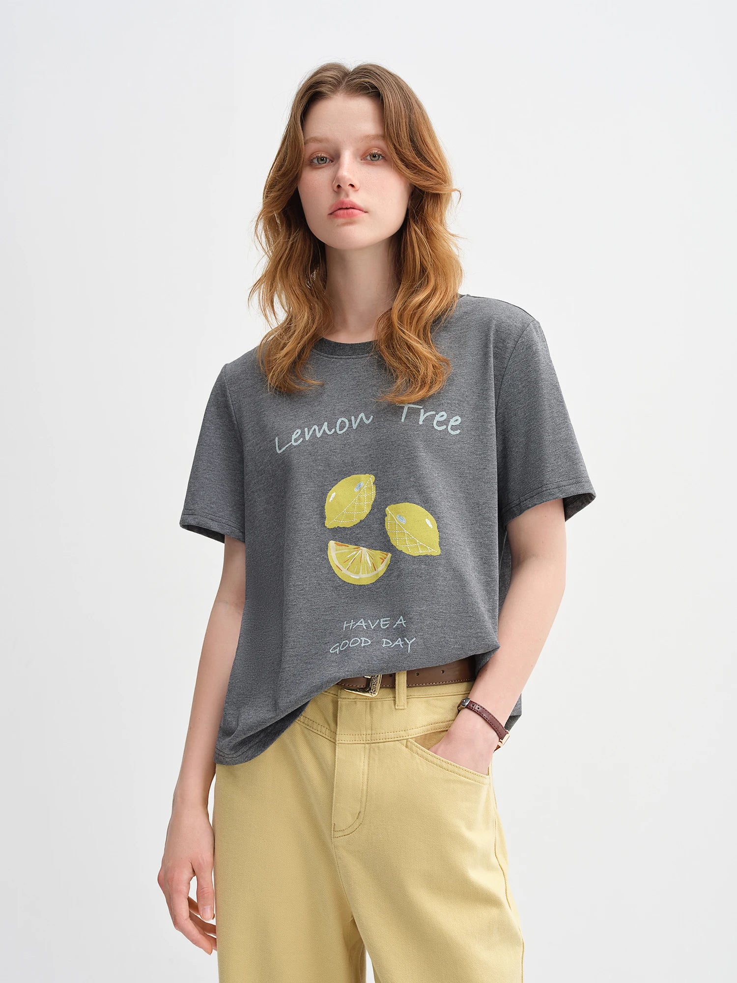 Women's Fruit Print Cotton Short Sleeve Top | Casual Loose Straight Shoulder Tee