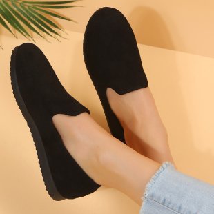 Women's Slip-On Suede Flat Loafers – Round Toe Casual Shoes in 4 Colors