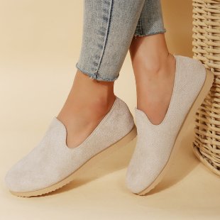 Women's Slip-On Suede Flat Loafers – Round Toe Casual Shoes in 4 Colors