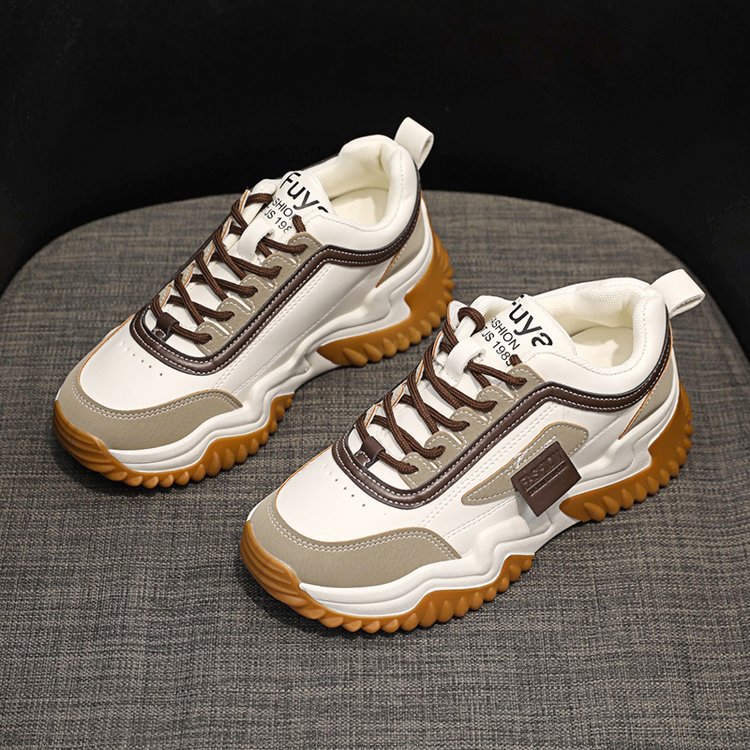 Women's Sport Sneakers with Contrast Laces – Casual Low-Cut Shoes in Black & Beige